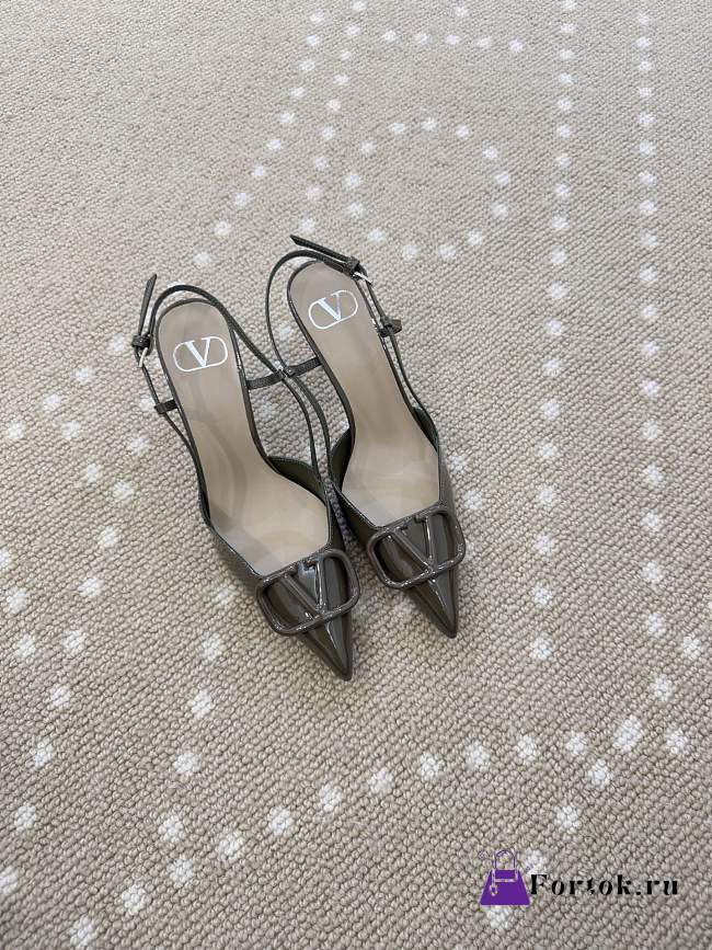 Fortok Valentino Patent Leather Slingback Pumps Olive Brown 8cm - 1