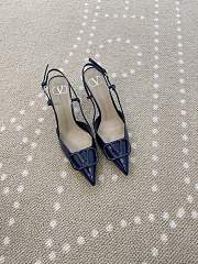 Fortok Valentino Patent Leather Slingback Pumps Navy Blue 8cm - 1