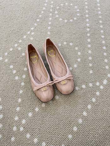 Fortok Valentino Garavani Nappa Quilted Bow Ballerina Flats Beige Pink