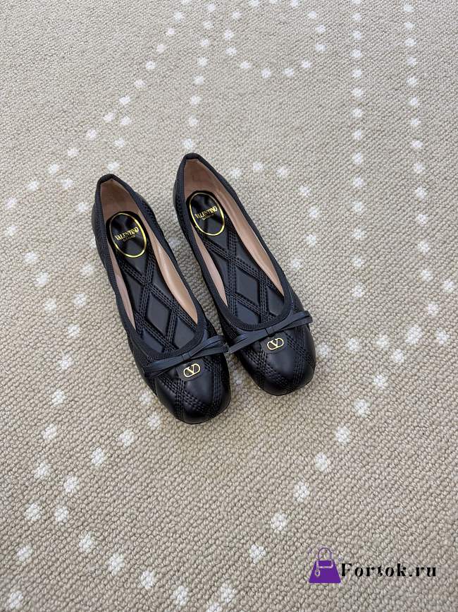 Fortok Valentino Garavani Nappa Quilted Bow Ballerina Flats Black - 1