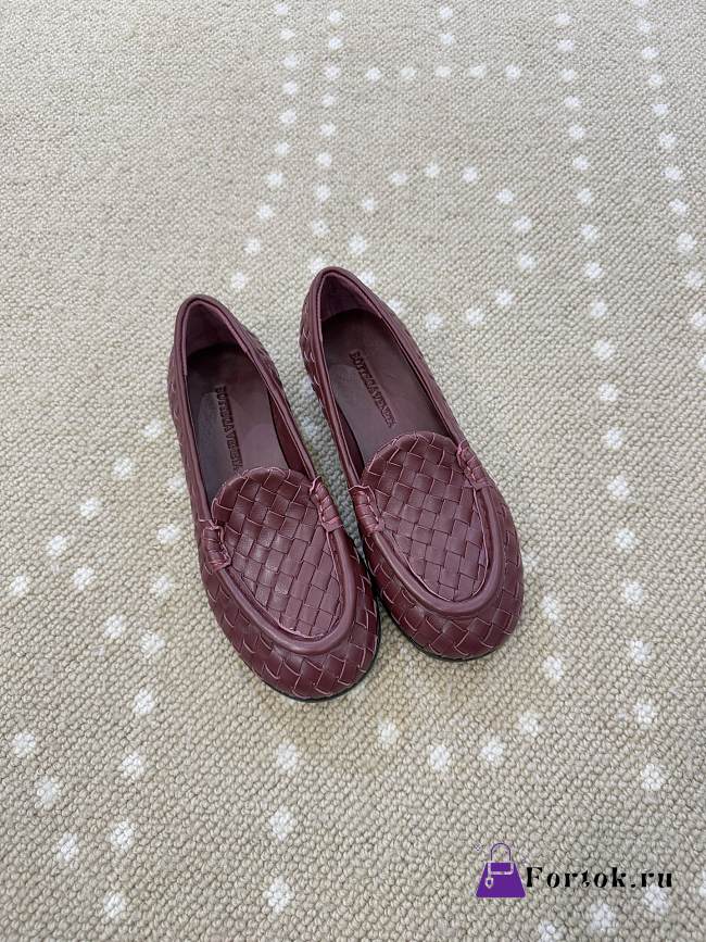 Fortok Bottega Veneta Silenzio Intrecciato Leather Loafers Burgundy - 1