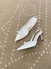 Fortok Prada Slingback Pumps Pointed Toe Bow Patent Leather White 8.5cm - 3