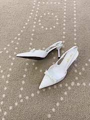 Fortok Prada Slingback Pumps Pointed Toe Bow Patent Leather White 8.5cm - 4