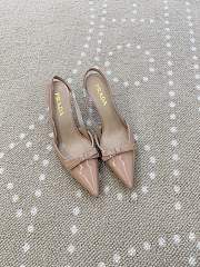 Fortok Prada Slingback Pumps Pointed Toe Bow Patent Leather Beige 8.5cm - 1