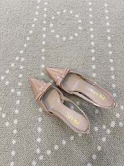 Fortok Prada Slingback Pumps Pointed Toe Bow Patent Leather Beige 8.5cm - 6