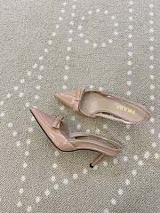 Fortok Prada Slingback Pumps Pointed Toe Bow Patent Leather Beige 8.5cm - 5