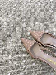 Fortok Prada Slingback Pumps Pointed Toe Bow Patent Leather Beige 8.5cm - 2