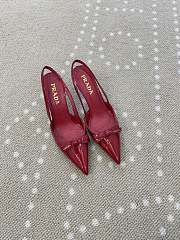 Fortok Prada Slingback Pumps Pointed Toe Bow Patent Leather Red 8.5cm - 1