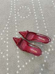 Fortok Prada Slingback Pumps Pointed Toe Bow Patent Leather Red 8.5cm - 5