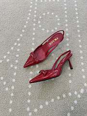 Fortok Prada Slingback Pumps Pointed Toe Bow Patent Leather Red 8.5cm - 2