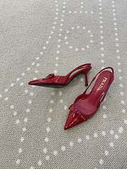 Fortok Prada Slingback Pumps Pointed Toe Bow Patent Leather Red 8.5cm - 4