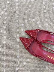 Fortok Prada Slingback Pumps Pointed Toe Bow Patent Leather Red 8.5cm - 3
