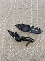 Fortok Prada Slingback Pumps Pointed Toe Bow Patent Leather Black 8.5cm - 5
