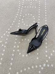 Fortok Prada Slingback Pumps Pointed Toe Bow Patent Leather Black 8.5cm - 3
