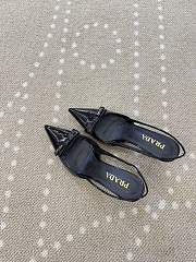 Fortok Prada Slingback Pumps Pointed Toe Bow Patent Leather Black 8.5cm - 2