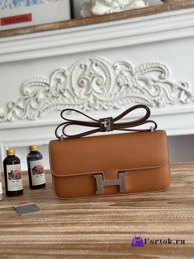 Fortok Hermes Constance Elan Epsom Leather Brown/Silver 24cm - 1