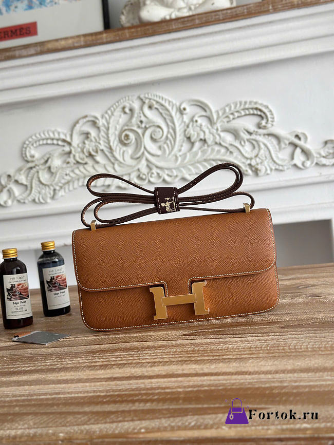 Fortok Hermes Constance Elan Epsom Leather Brown/Gold 24cm - 1