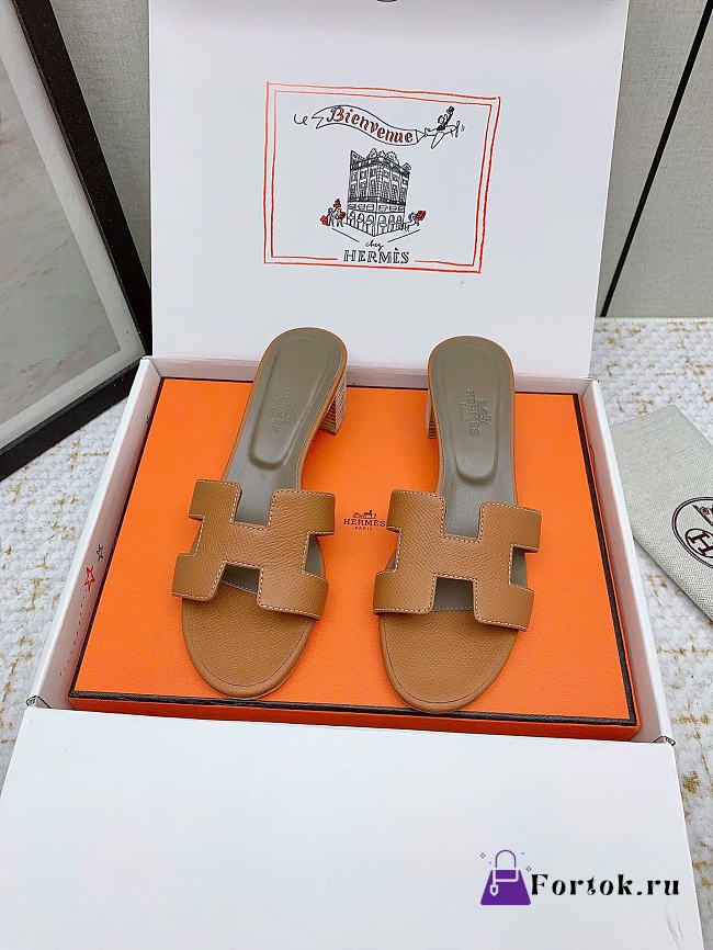 Fortok Hermès Oasis Sandals Epsom Leather Brown 5cm - 1