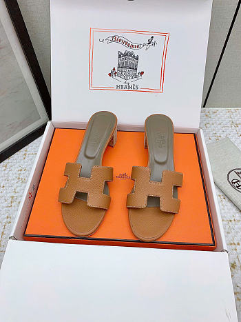 Fortok Hermès Oasis Sandals Epsom Leather Brown 5cm