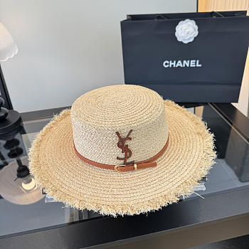 Fortok Saint Laurent Woven Straw Boater Hat Fringe 