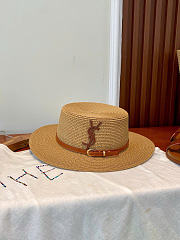 Fortok Saint Laurent Woven Straw Boater Hat Buckled Strap  - 1