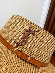 Fortok Saint Laurent Woven Straw Boater Hat Buckled Strap  - 3