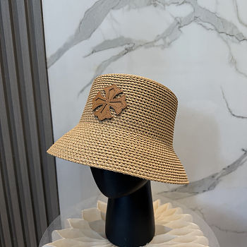 Fortok Tory Burch Woven Straw Bucket Hat Beige
