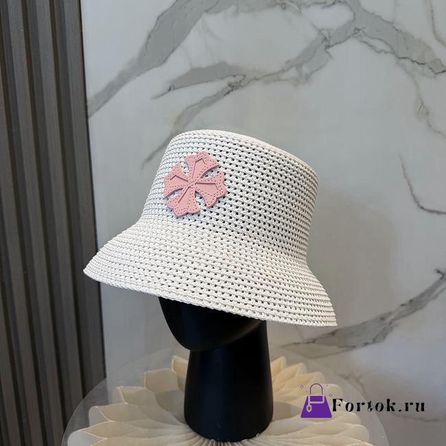 Fortok Tory Burch Woven Straw Bucket Hat White - 1