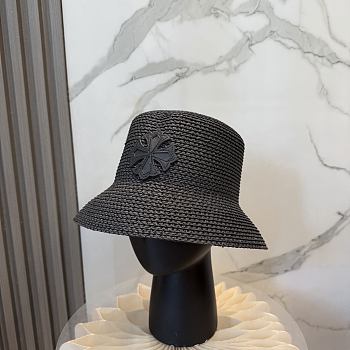 Fortok Tory Burch Woven Straw Bucket Hat Black