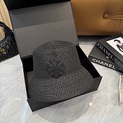 Fortok Tory Burch Woven Straw Bucket Hat Black - 4