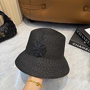 Fortok Tory Burch Woven Straw Bucket Hat Black - 3