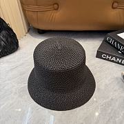 Fortok Tory Burch Woven Straw Bucket Hat Black - 2