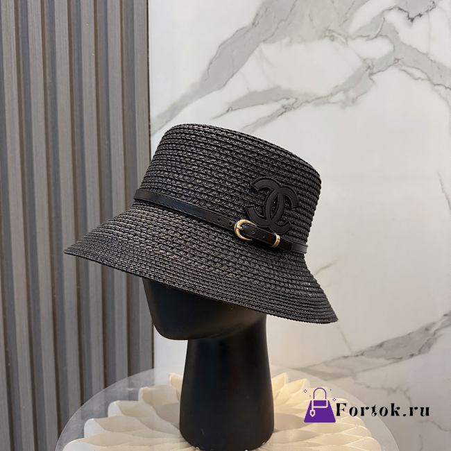 Fortok Celine Woven Cloche Hat Black - 1