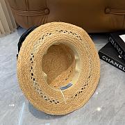 Fortok Prada Woven Raffia Boater Hat White Leather Band - 6