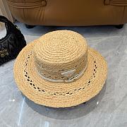 Fortok Prada Woven Raffia Boater Hat White Leather Band - 4