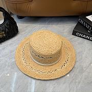 Fortok Prada Woven Raffia Boater Hat White Leather Band - 3