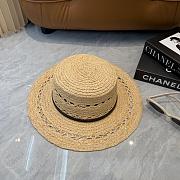 Fortok Prada Woven Raffia Boater Hat Black Leather Band - 6