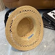 Fortok Prada Woven Raffia Boater Hat Black Leather Band - 4