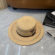 Fortok Prada Woven Raffia Boater Hat Black Leather Band - 2