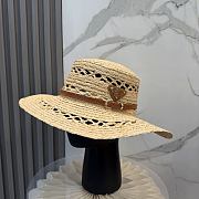 Fortok Prada Woven Raffia Boater Hat Brown Leather Band - 1
