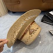 Fortok Prada Woven Raffia Boater Hat Brown Leather Band - 6