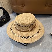 Fortok Prada Woven Raffia Boater Hat Brown Leather Band - 5