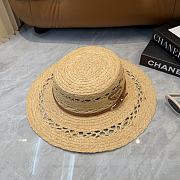 Fortok Prada Woven Raffia Boater Hat Brown Leather Band - 4