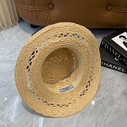 Fortok Prada Woven Raffia Boater Hat Brown Leather Band - 3