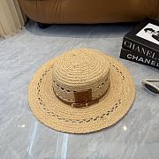 Fortok Loewe Woven Raffia Boater Hat Brown Leather Band - 6