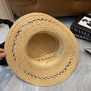Fortok Loewe Woven Raffia Boater Hat Brown Leather Band - 5
