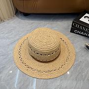 Fortok Loewe Woven Raffia Boater Hat Brown Leather Band - 3
