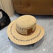 Fortok Loewe Woven Raffia Boater Hat Brown Leather Band - 2