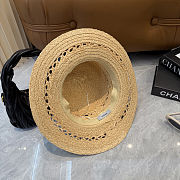 Fortok Loewe Woven Raffia Boater Hat Black Leather Band - 6