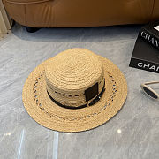 Fortok Loewe Woven Raffia Boater Hat Black Leather Band - 5